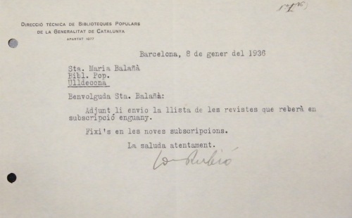 Correspondència Rebuda, 1936/01/08, Biblioteca Popular