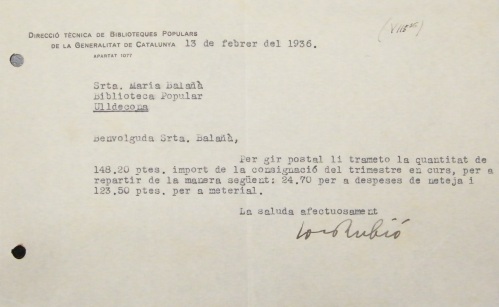 Correspondència Rebuda, 1936/02/13, Biblioteca Popular