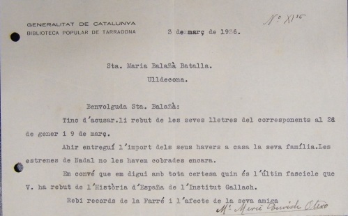Correspondència Rebuda, 1936/03/03, Biblioteca Popular