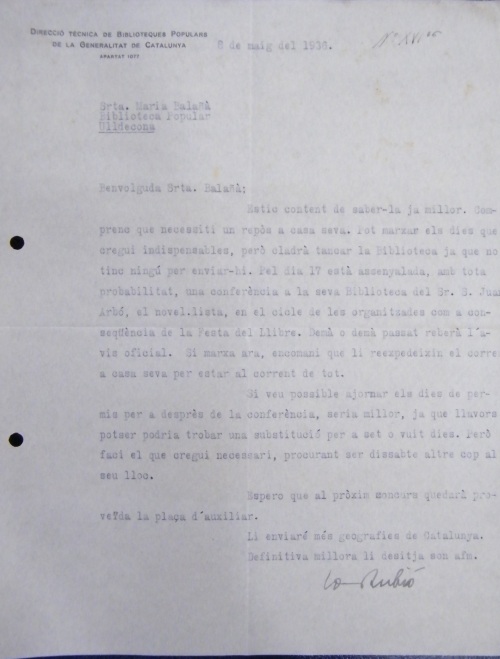 Correspondència Rebuda, 1936/05/08, Biblioteca Popular