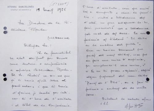 Correspondència Rebuda, 1936/05/13(1), Biblioteca Popular