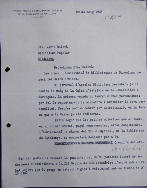 Correspondència Rebuda, 1936/05/28, Biblioteca Popular