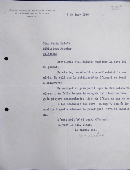 Correspondència Rebuda, 1936/06/04, Biblioteca Popular