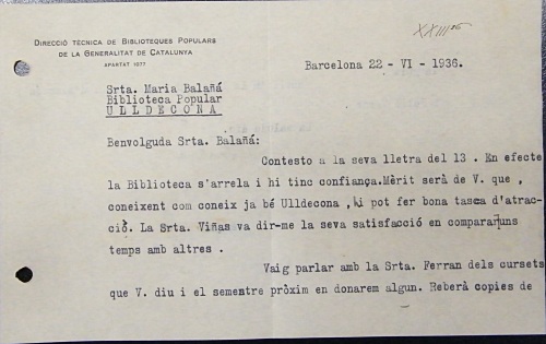 Correspondència Rebuda, 1936/06/22, Biblioteca Popular
