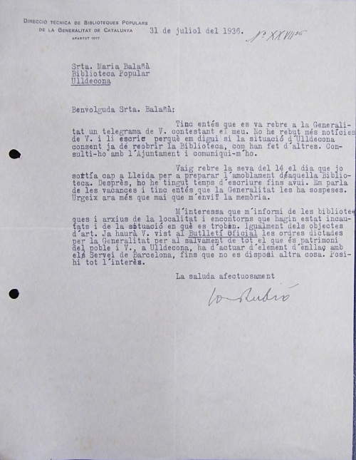 Correspondència Rebuda, 1936/07/31, Biblioteca Popular