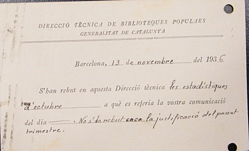 Correspondència Rebuda, 1936/11/13, Biblioteca Popular