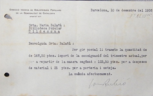 Correspondència Rebuda, 1936/12/10, Biblioteca Popular